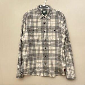 Roots Men's Gray & Cream Plaid Button Up Cotton Flannel Shirt